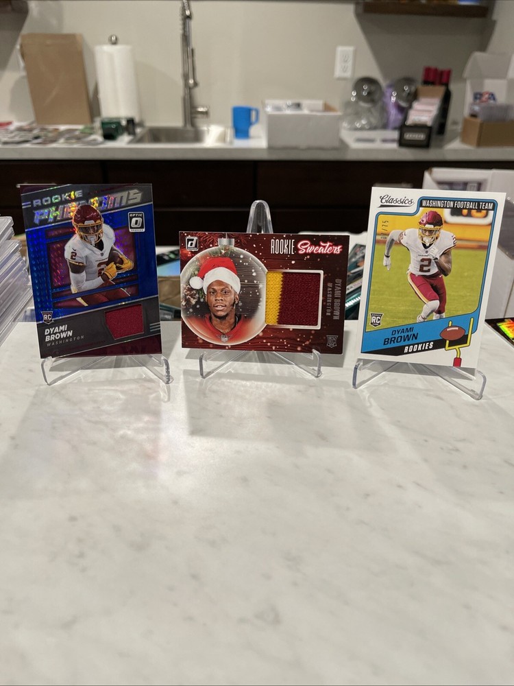 Dyami Brown 2021 Optic Blue Prizm Patch Rookie Card SSP /75 with Sweater Design and Rare RC Lot