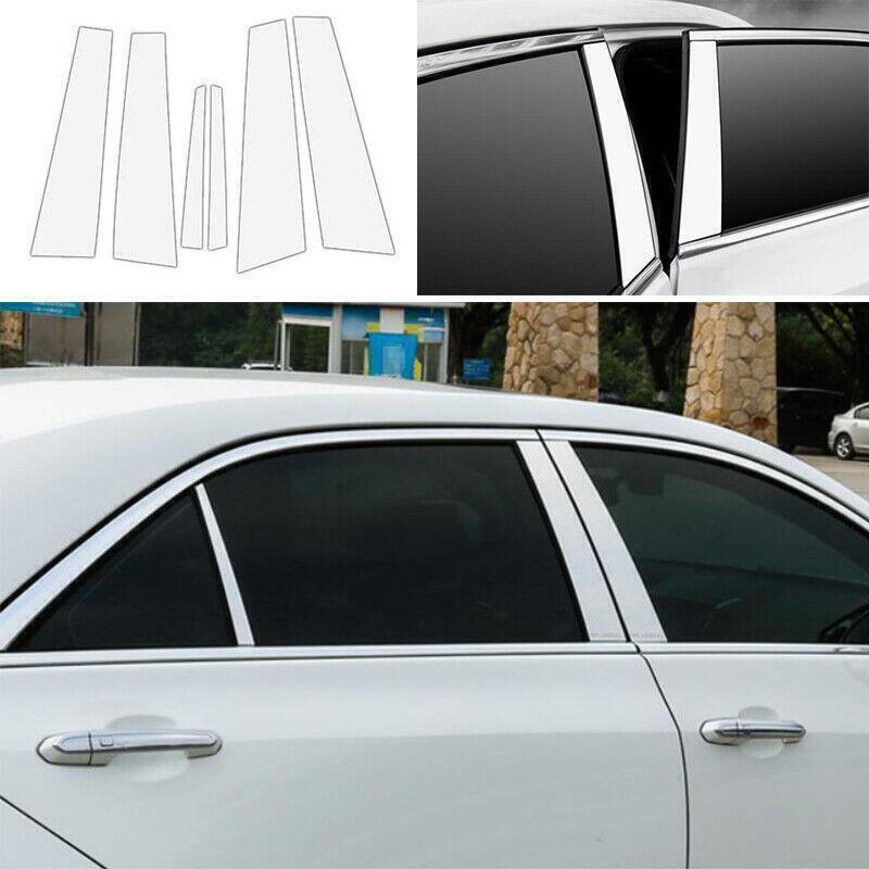 Steel Chrome Exterior Window BC-Pillar Panel Trim 6pc For Cadillac ATS 2013-2019