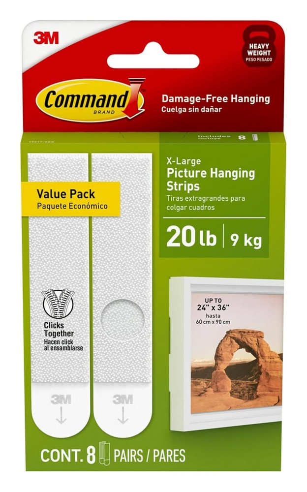 Command 20 lb XL Heavyweight Picture Hanging Strips 8 Pairs (16 Strips), Damage