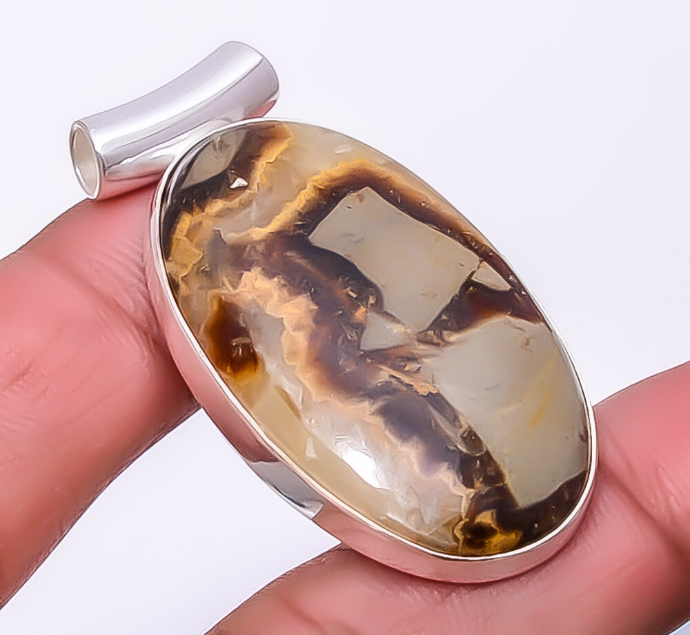 Septarian Stone Utah Gemstone Sterling Silver Pendant 1.76 Inch 925 Silver P_9197_34_26  
