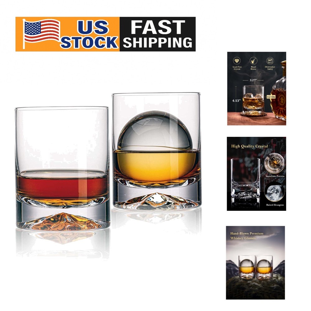 Luxury Hand Blown Crystal Whiskey Glasses 12oz Double Old Fashioned Set