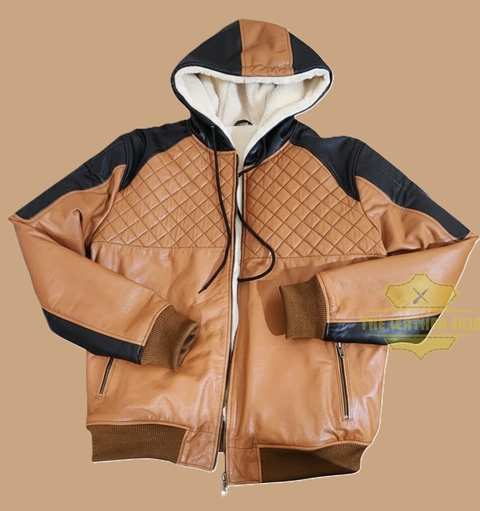 Men's Premium Leather Hoodie Handmade Genuine Lambskin  Hoodie Black & Brown