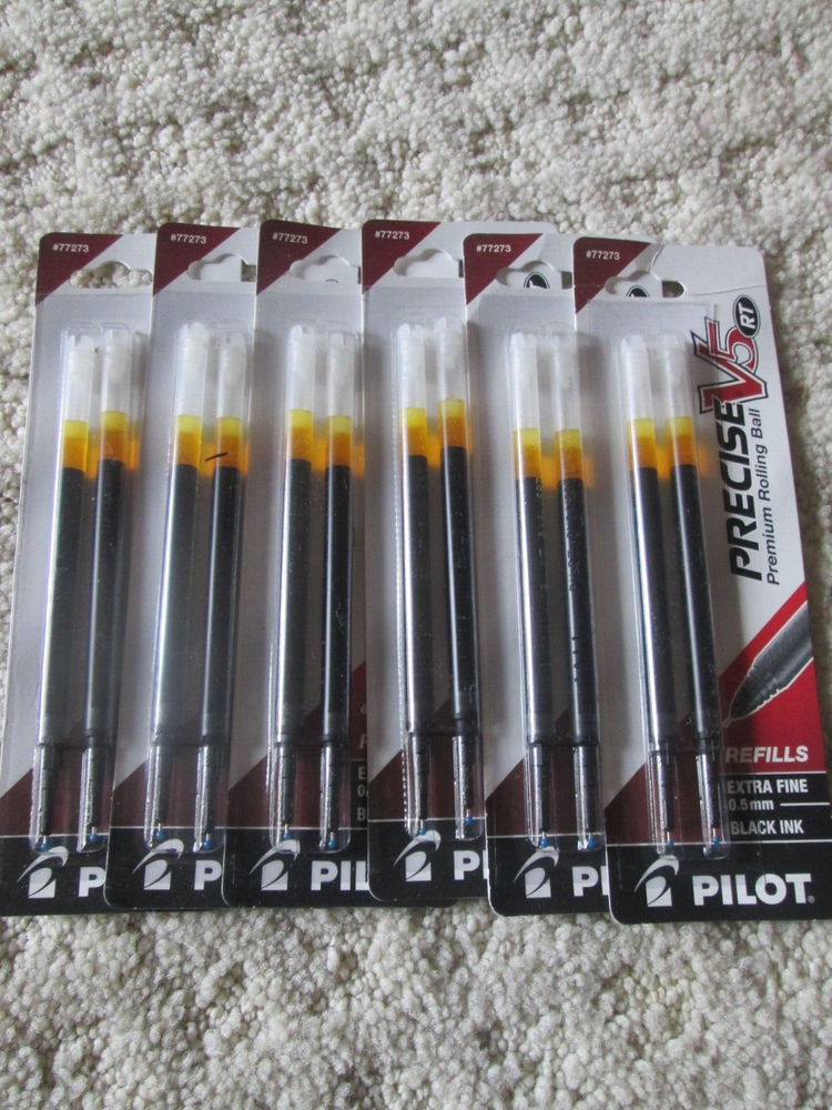 Pilot Precise V5 RT 6 Packs of Refills (12 TOTAL) , Black Ink, 0.5mm Extra Fine