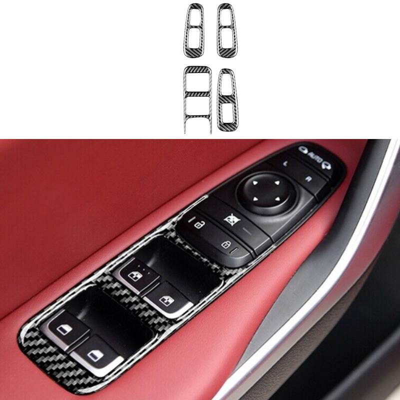 Real Carbon Fiber Window Lift Lock Switch Panel Trim For Kia Stinger 2018-2023