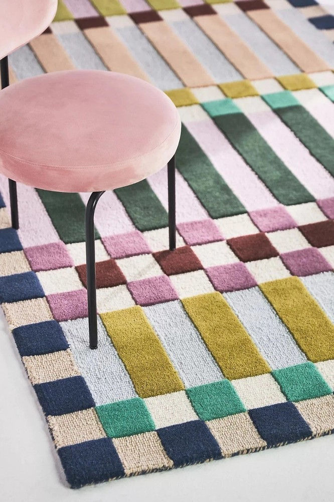 Modern Hoxton Geometric Wool Rug Hand-Tufted Multicolor Contemporary Decor