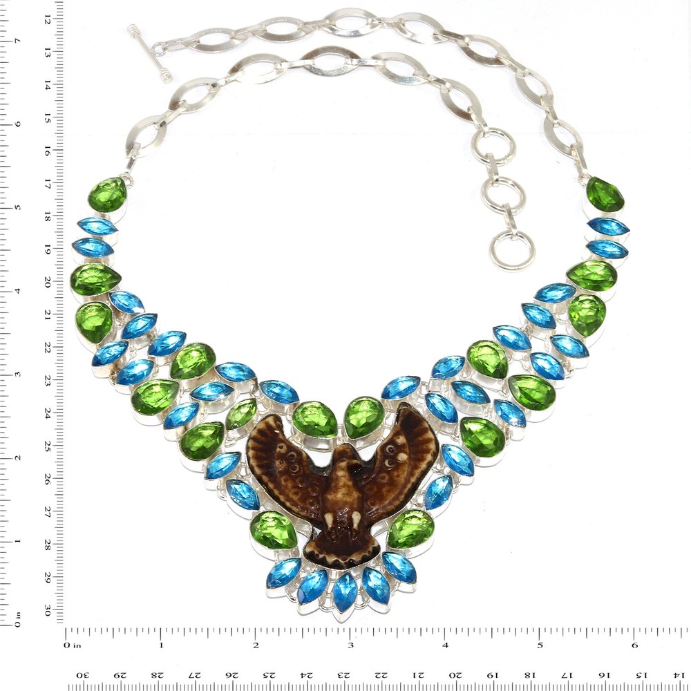 Peridot and Swiss Blue Quartz Beaded Necklace 16-18 Inch Adjustable