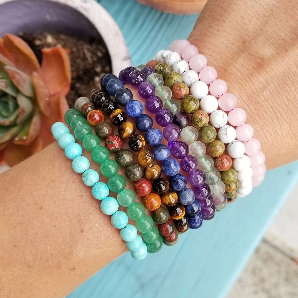 4-8mm Stretchy Natural Gemstone Bead Bracelet for Healing & Reiki Energy