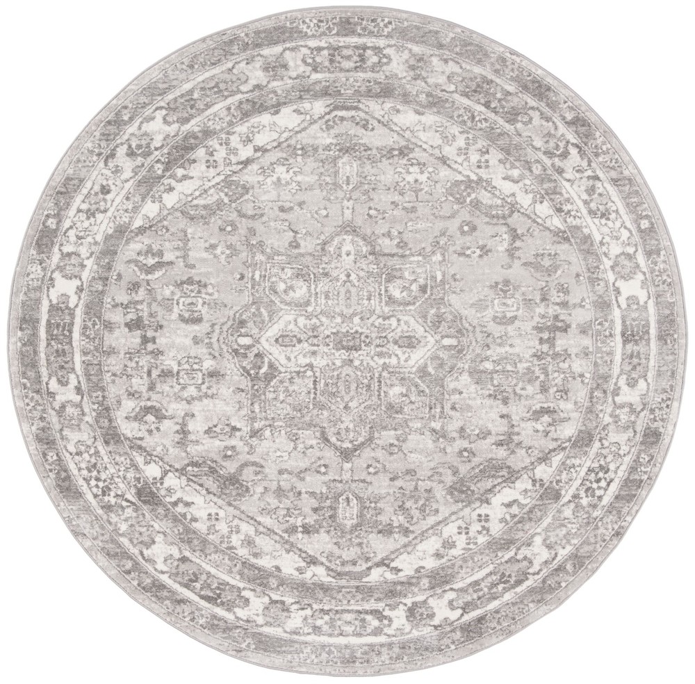 Brentwood Cedric Traditional 3x3 Round Cream Grey Area Rug