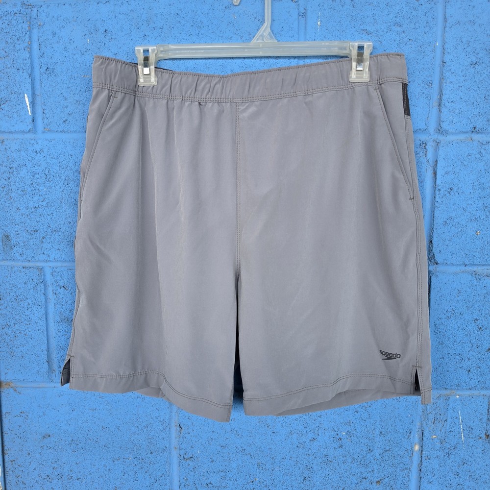 Speedo Swim Trunks Gray Mens XL Mesh Lined Elastic Waist Shorts