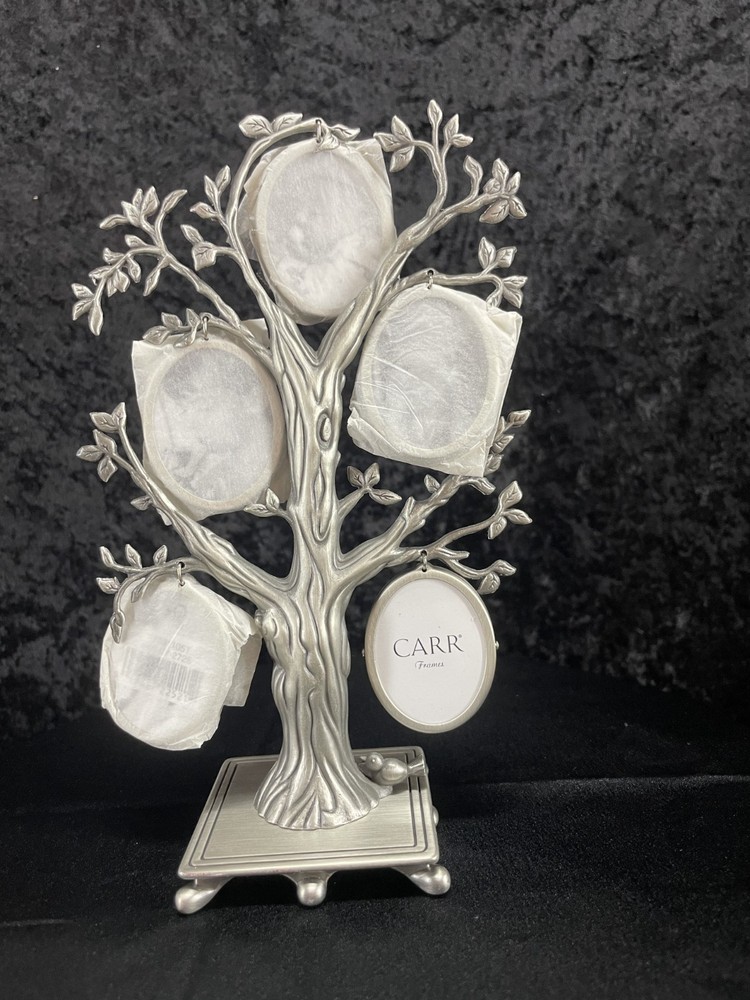 Carr Family Tree 5 Oval Picture Frames Hanging Pewter Metal Free Standing 8.5”
