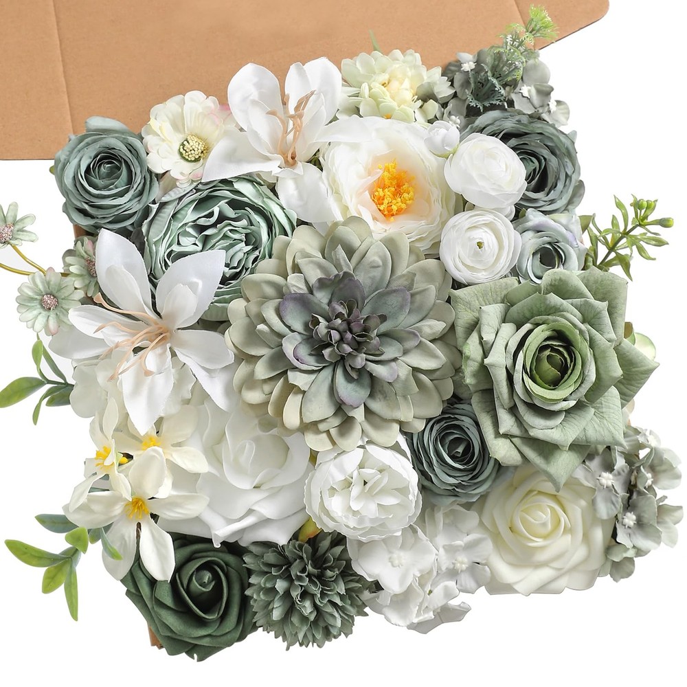 Green Artificial Flowers Combo Set Fake Flower Leaf Box with Stemst for DIY W...