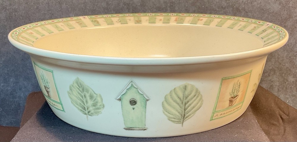 Pfaltzgraff Stoneware Naturewood Large Vegetable Serving Bowl Garden Motifs