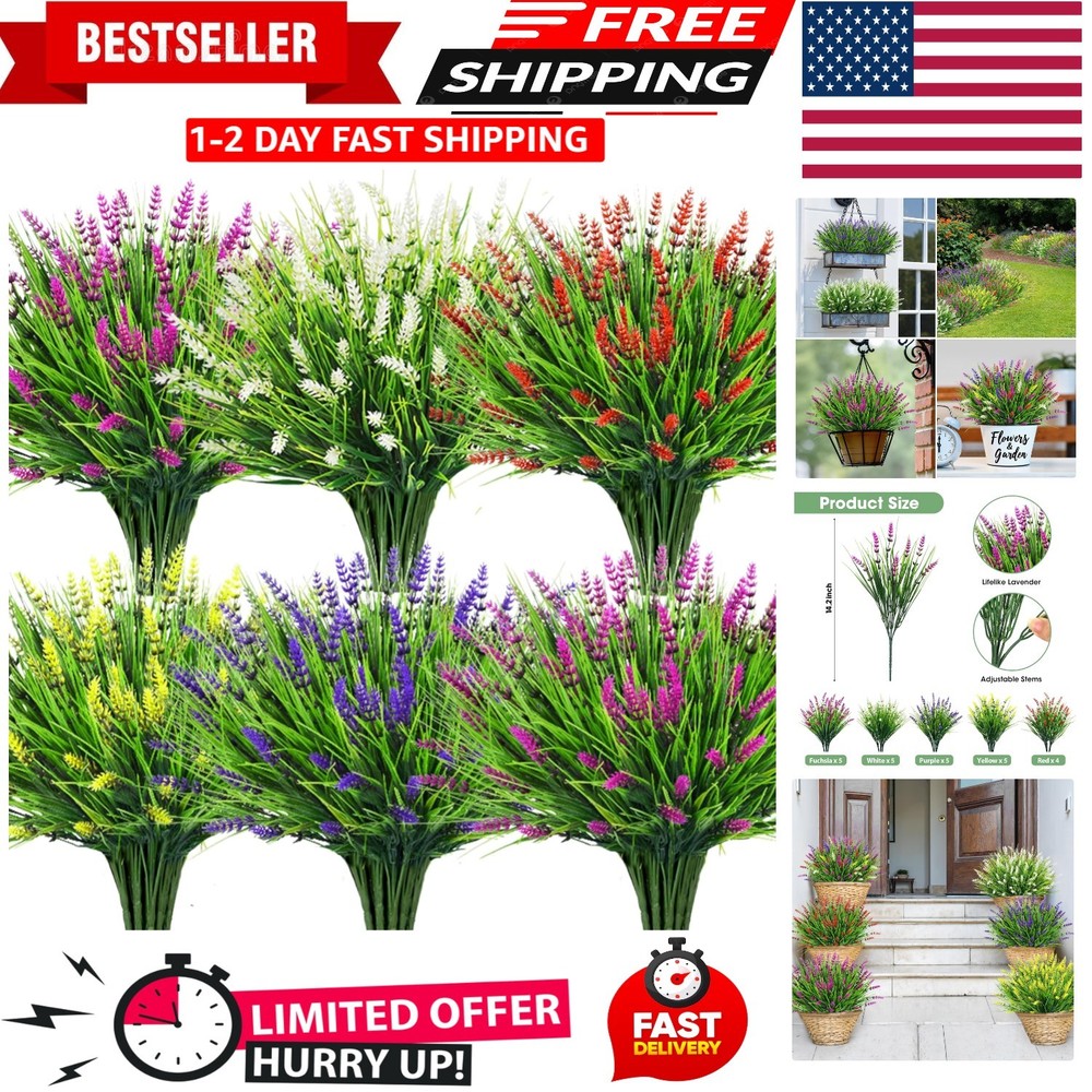 24 Bundles Artificial Flowers Bulk for Outdoors UV Resistant Fake Flowers Spring