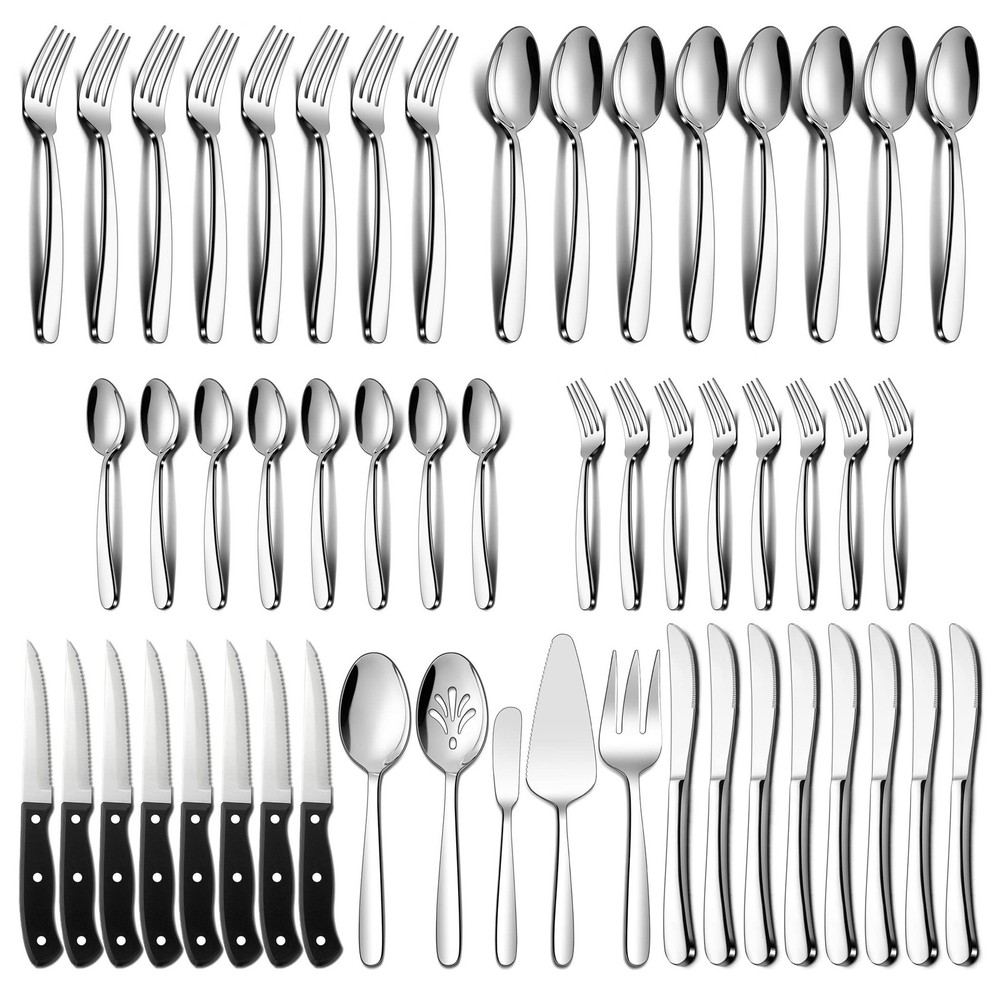 77-Piece Heavy Duty Silverware Set for 12, Plus Serving Utensils and Steak Kn...