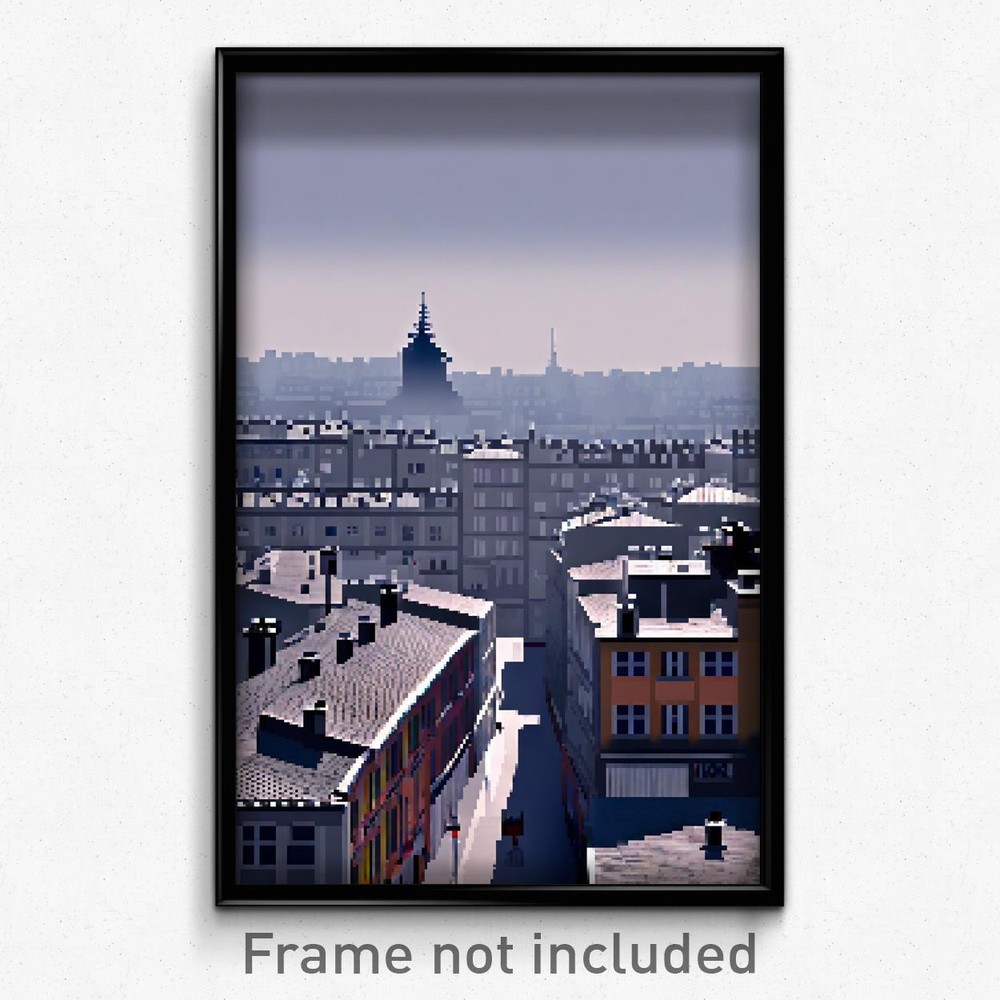 8-Bit Gray French City Pixel Art Poster - Psychedelic Trippy Game Print