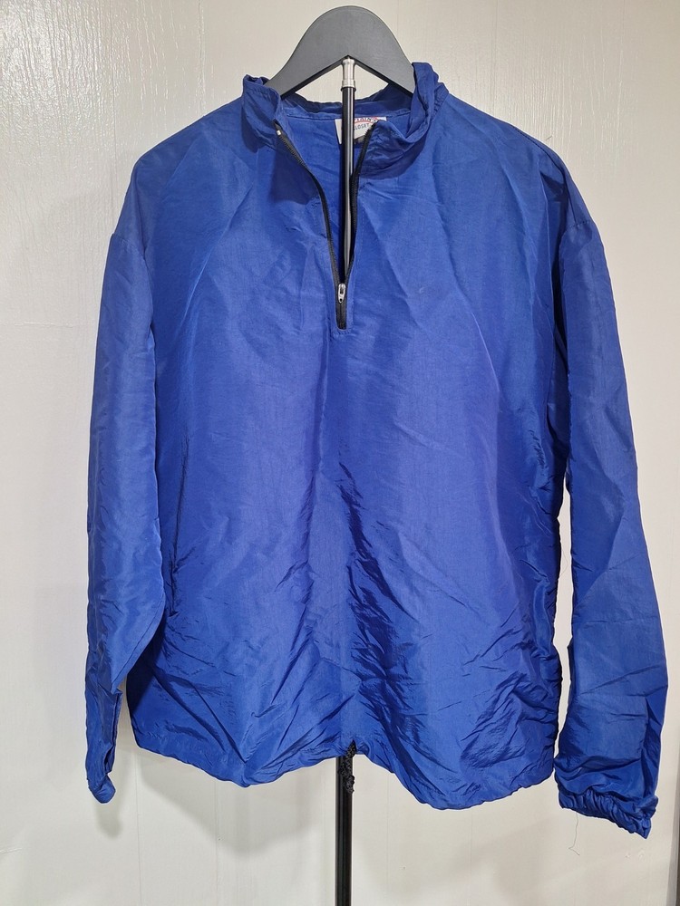 VINTAGE ROYAL BLUE HALF ZIP NYLON JACKET PARACHUTE MATERIAL SIZE TAG FADED a