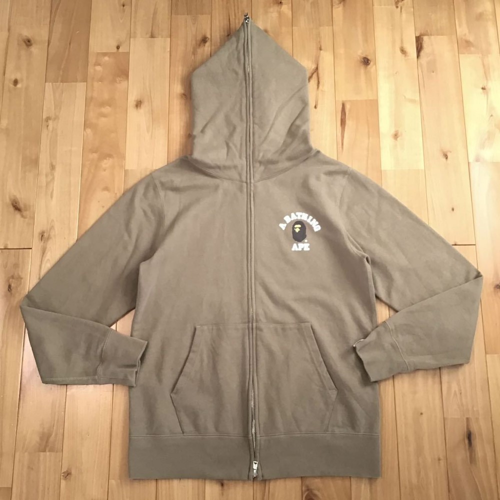 AUTHENTIC A BATHING APE BAPE COLLEGE ONE POINT FULL ZIP HOODIE BEIGE XL