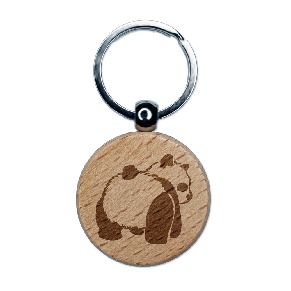 Cute Panda Bear Butt Behind Engraved Wood Round Keychain Tag Charm