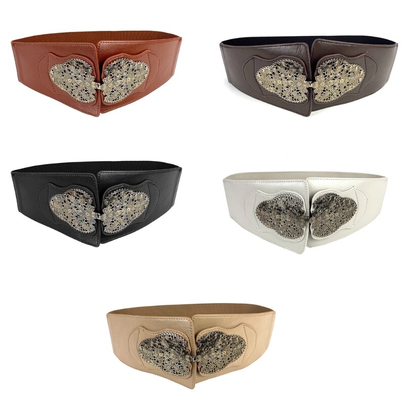 Women PU Corset Belt Elegant Carving Buckle Waist Cincher Decorative Waistband