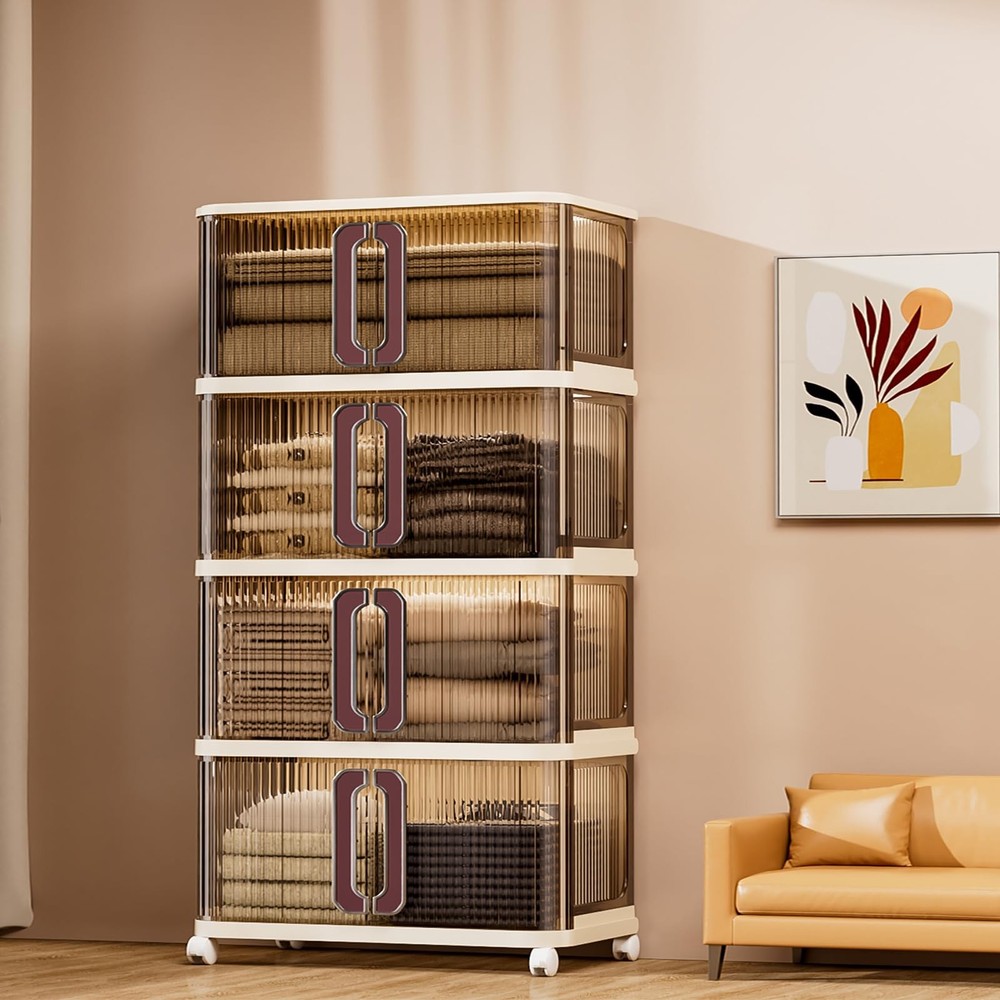 92.4 Gal Stackable Storage Bins with Sliding Doors and Wheels