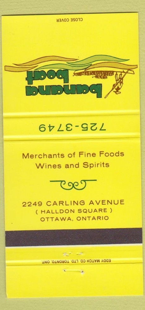 Vintage Matchbook Cover Banana Boat Restaurant Ottawa 30 Strikes