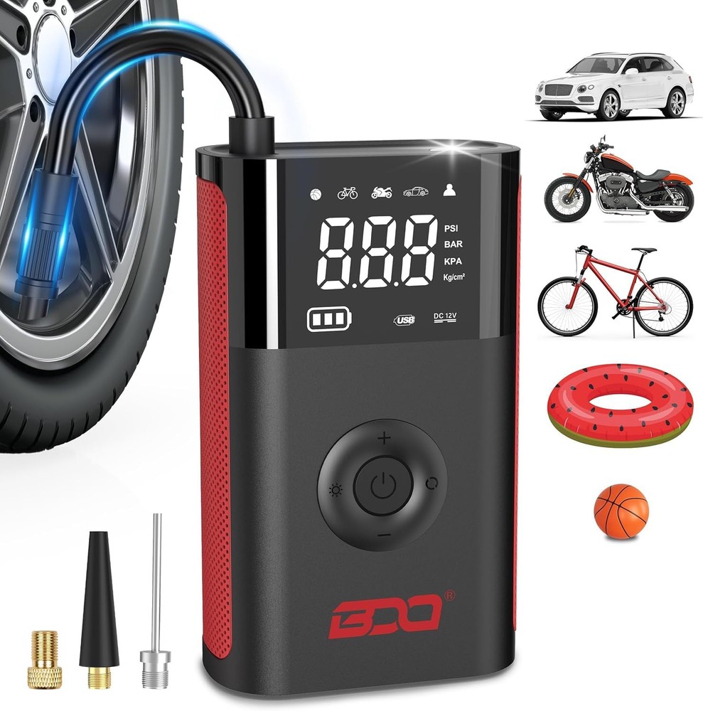 Portable 150 PSI Tire Inflator with Auto Shutoff for Cars Bikes & More