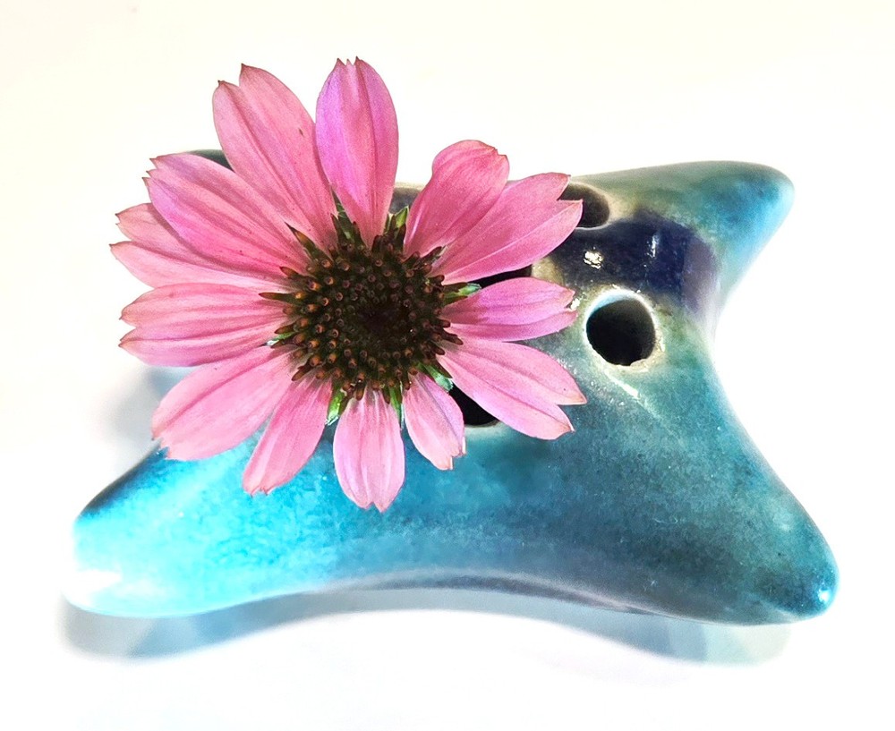 Glazed Pottery Frog Pillow Vase in Turquoise Blue Rust 3x2.25 Inches