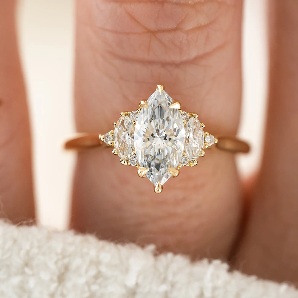 14k Yellow Gold Marquise Cut Diamond Ring  IGI  2.20 Carat Lab Created E F  VVS2