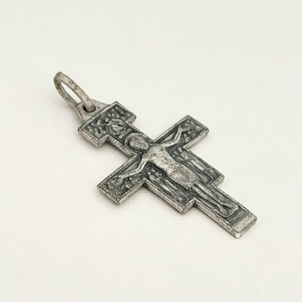 Vintage St Damian Crucifix Cross Religious Catholic Silver Tone Pendant