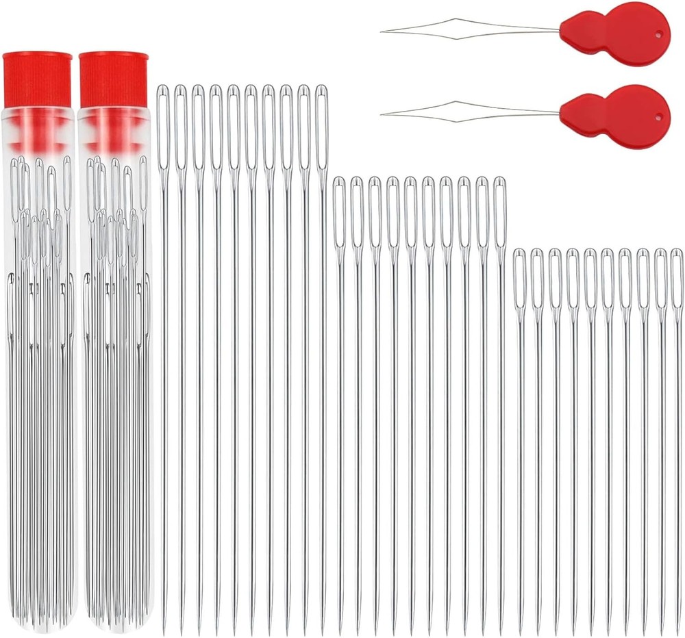 60 PCS Large Eye Sewing Needles Set – 3 Sizes with Threader for Hand Sewing