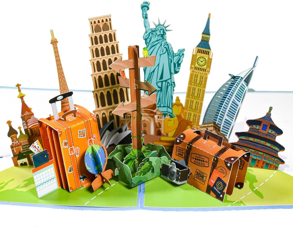 Travel Pop up Card, Pop up Card for Travel Lover, Holiday Travel Voucher, 3D Ret-image