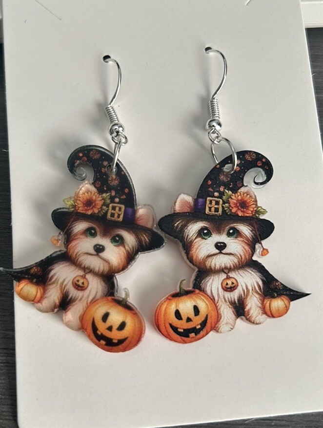 Halloween Puppy Dog Costume Dress Up Earrings (Acrylic Drop) Trick or Treat