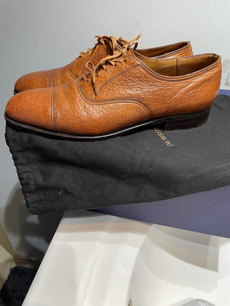 JM Weston Brown leather Cap toe oxford brogues dress shoes Sz 9 C US 10.
