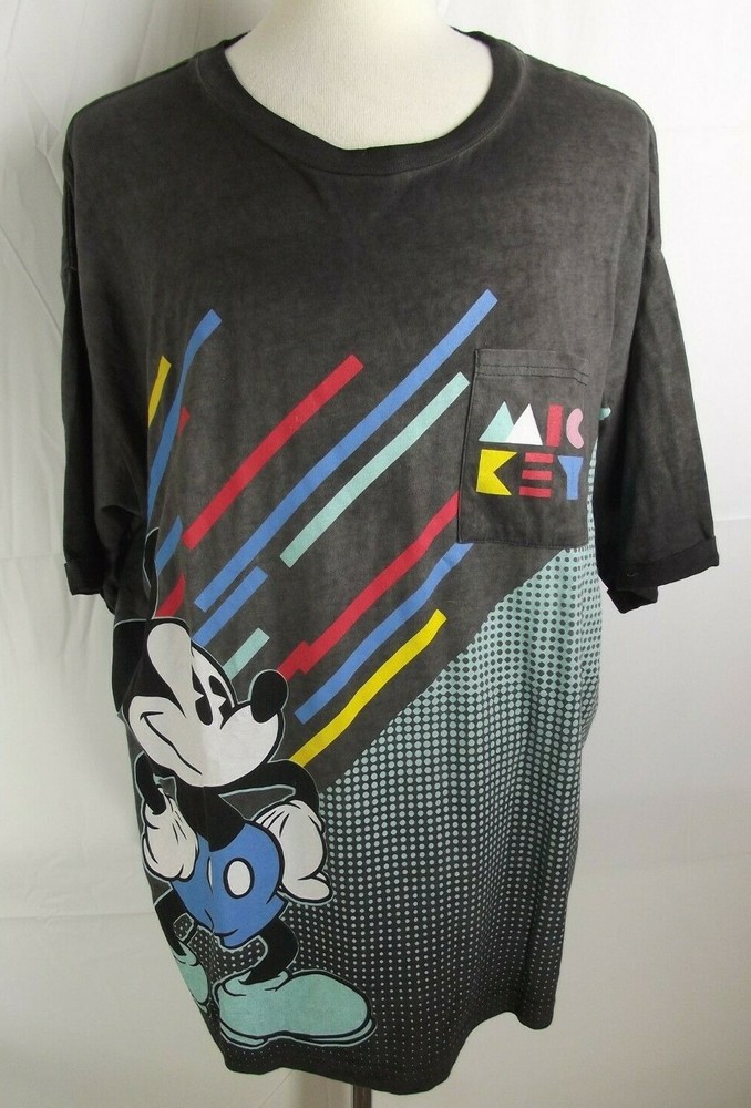Disney Parks Authentic Mens X-LARGE Mickey Mouse T-Shirt Gray S/S Pocket XL XXL