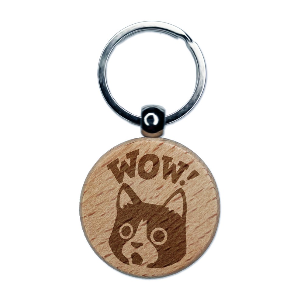 Surprised Cat Teacher Student Engraved Wooden Keychain Charm Tag  