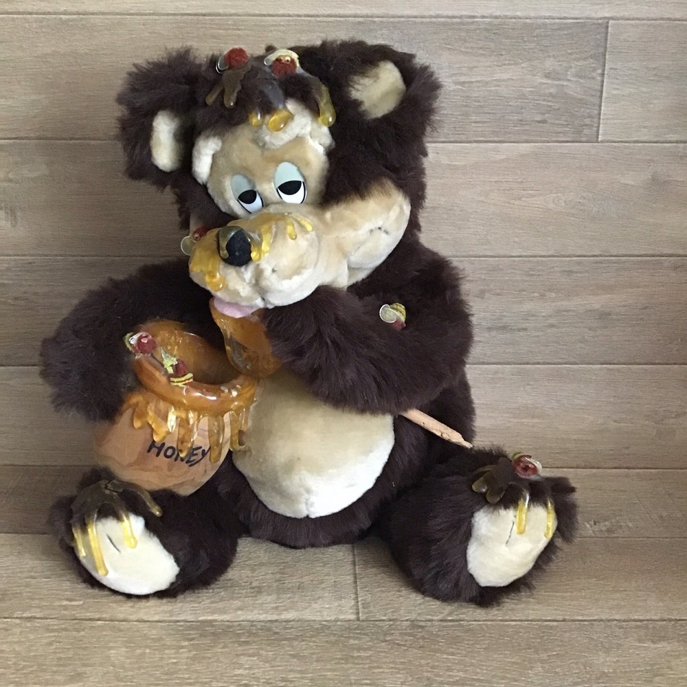 VINTAGE RARE ORZEK HONEY POT BROWN FURRY BEAR 1989 BEES PLUSH SOFT TOY 15