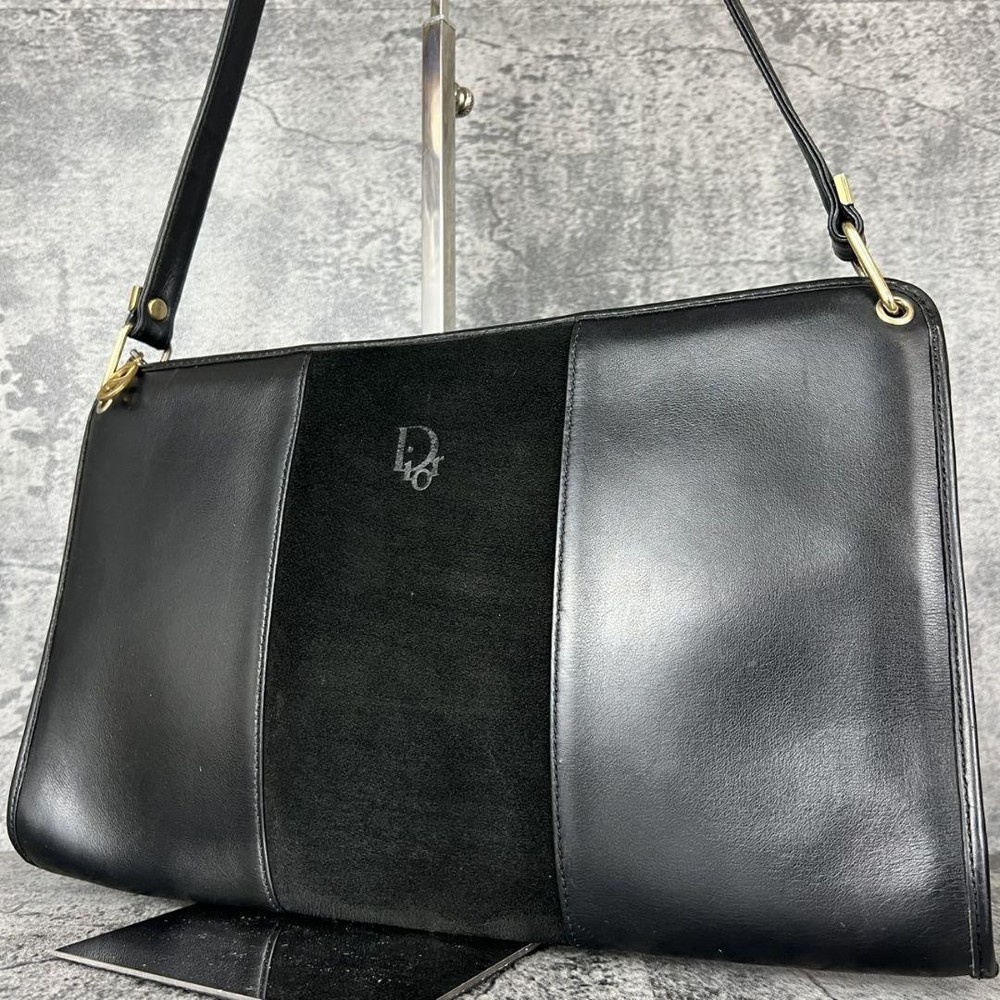 Christian Dior Black Suede & Leather Shoulder Bag 12x7.6x1.6 Inches