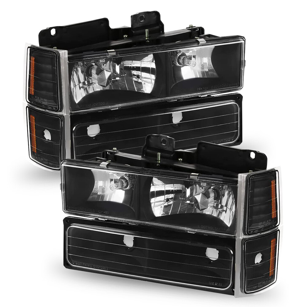 Fit For 94-99 Chevy C/K 1500/2500/3500 Black Housing Headlights Amber Reflector