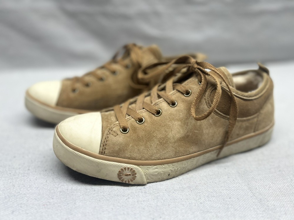 UGG TAYA Canvas Tan Suede Faux Fur Sneakers for Women US 8 Lace-Up  