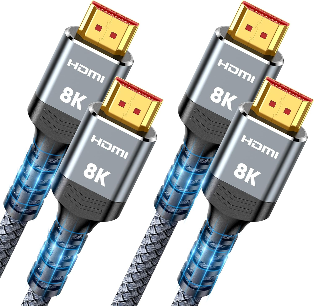 Highwings 8K 2.1 HDMI Cable 3.3FT/1M 2-Pack, 48Gbps High Speed HDMI Braided Nylo