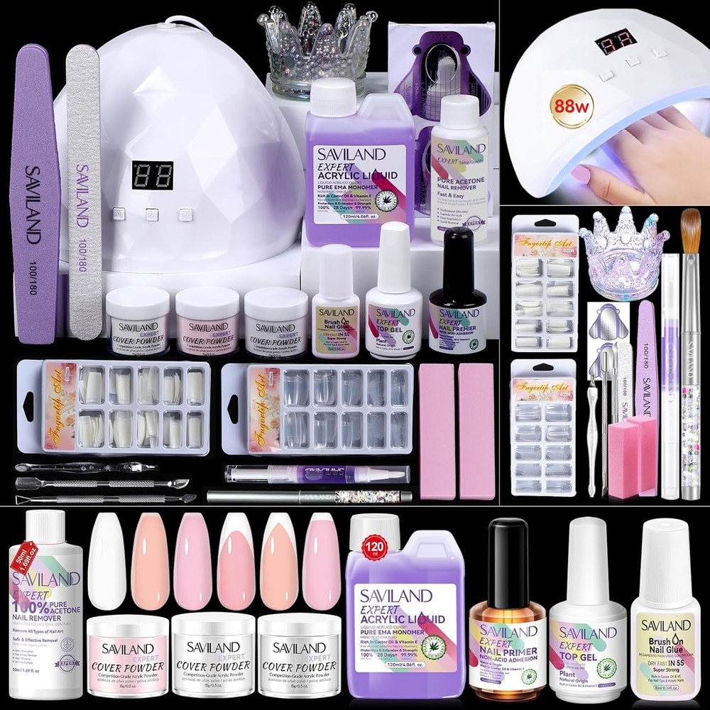 SAVILAND Plus Acrylic Nail Kit: Professional Nails Kit Set Clear...