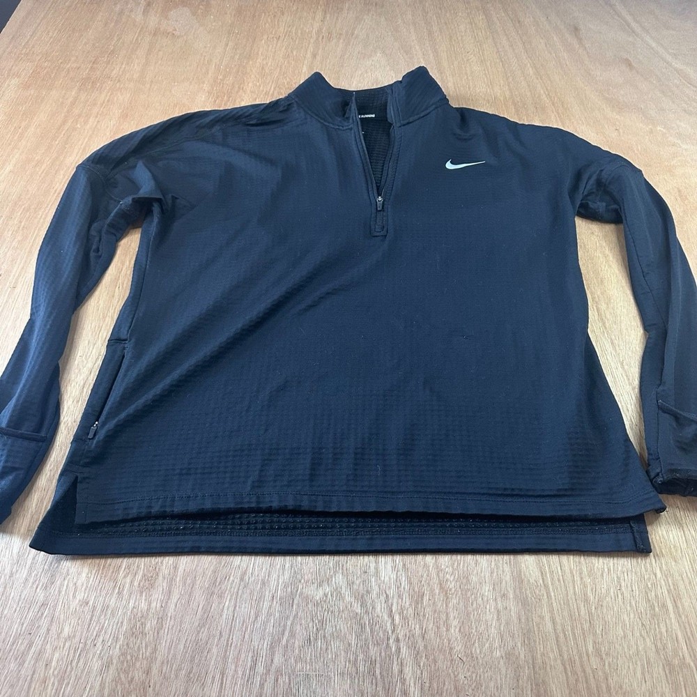 Nike Running Dri-Fit 1/4 Zip Pullover Black Long Sleeve Women Large