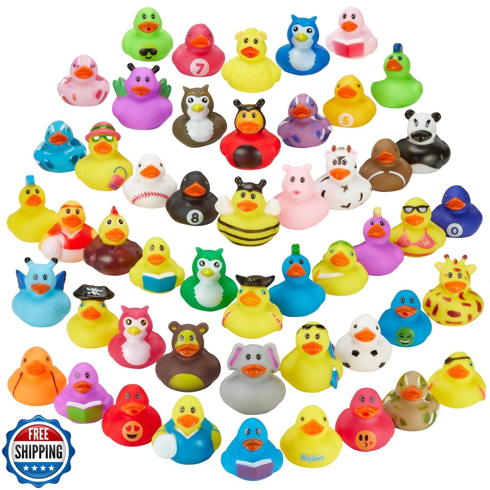 Playbees 25-Pack Assortment of Colorful Rubber Duckies for Kids Sensory Play