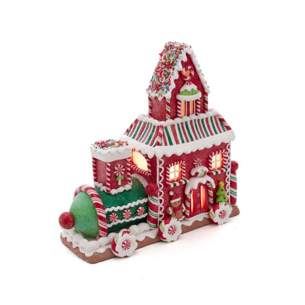Kurt Adler 10.5 Inch LED Gingerbread Train House with Battery Operation