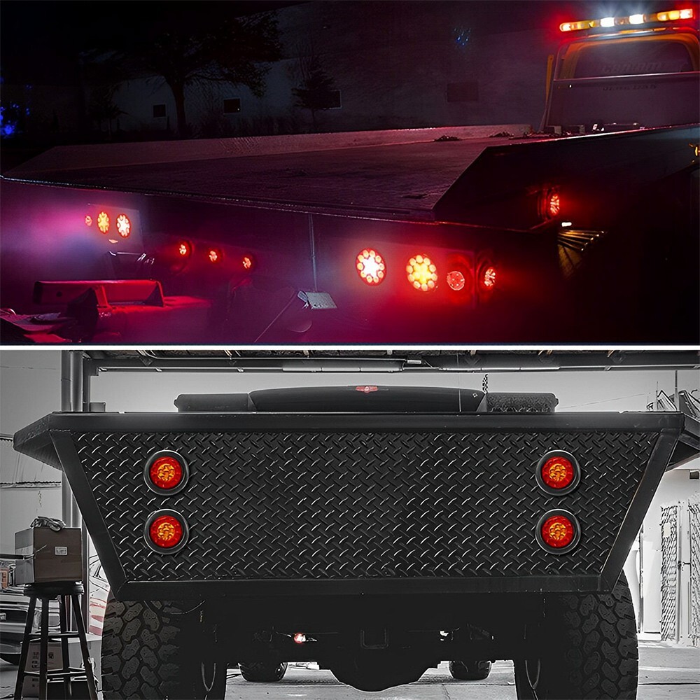 4inch Red Amber Round 16-LED Truck Trailer Stop Turn Signal Tail Brake Lights US
