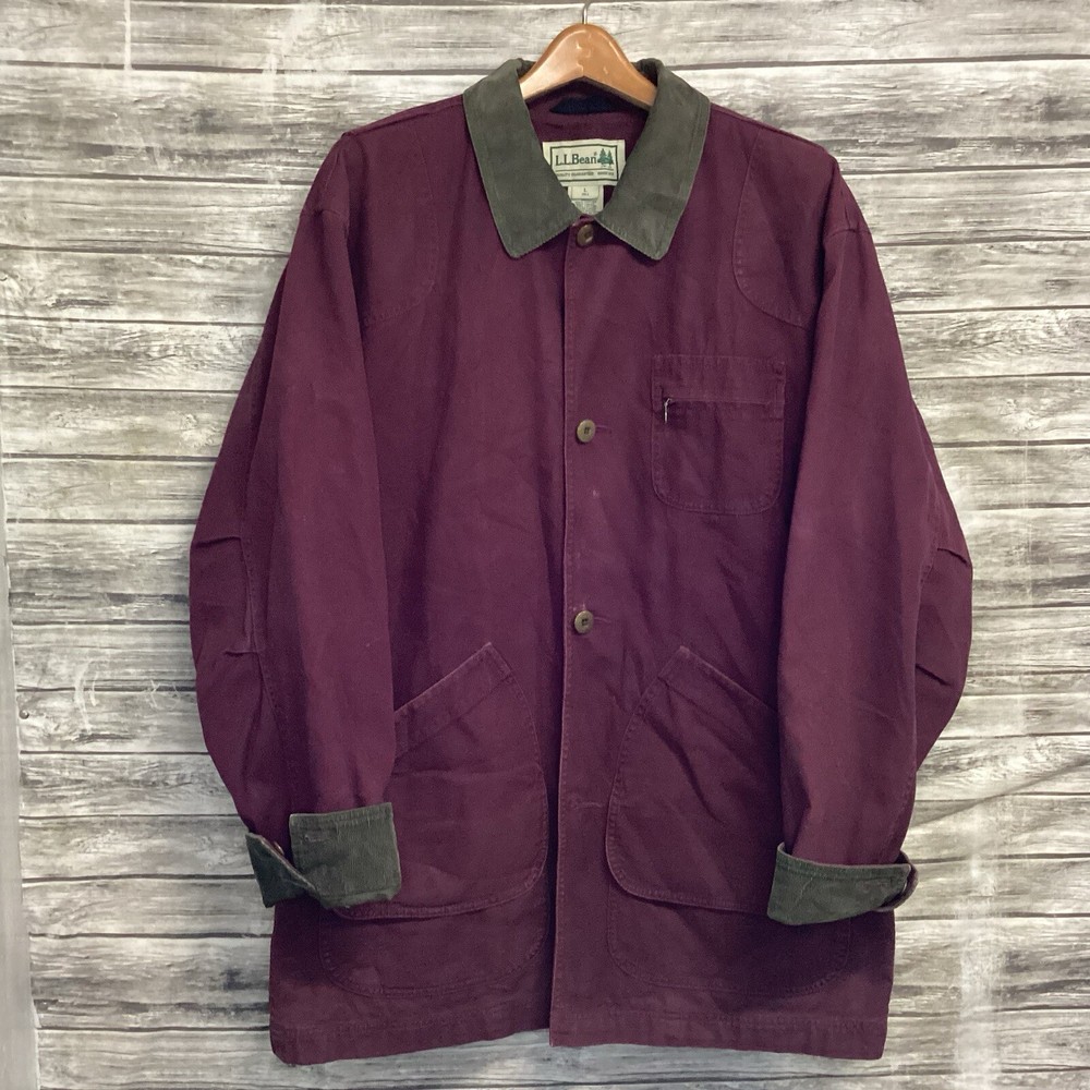 Vintage LL Bean Coat Jacket Mens Large Tall Red Canvas Ammo Pockets Plaid Barn