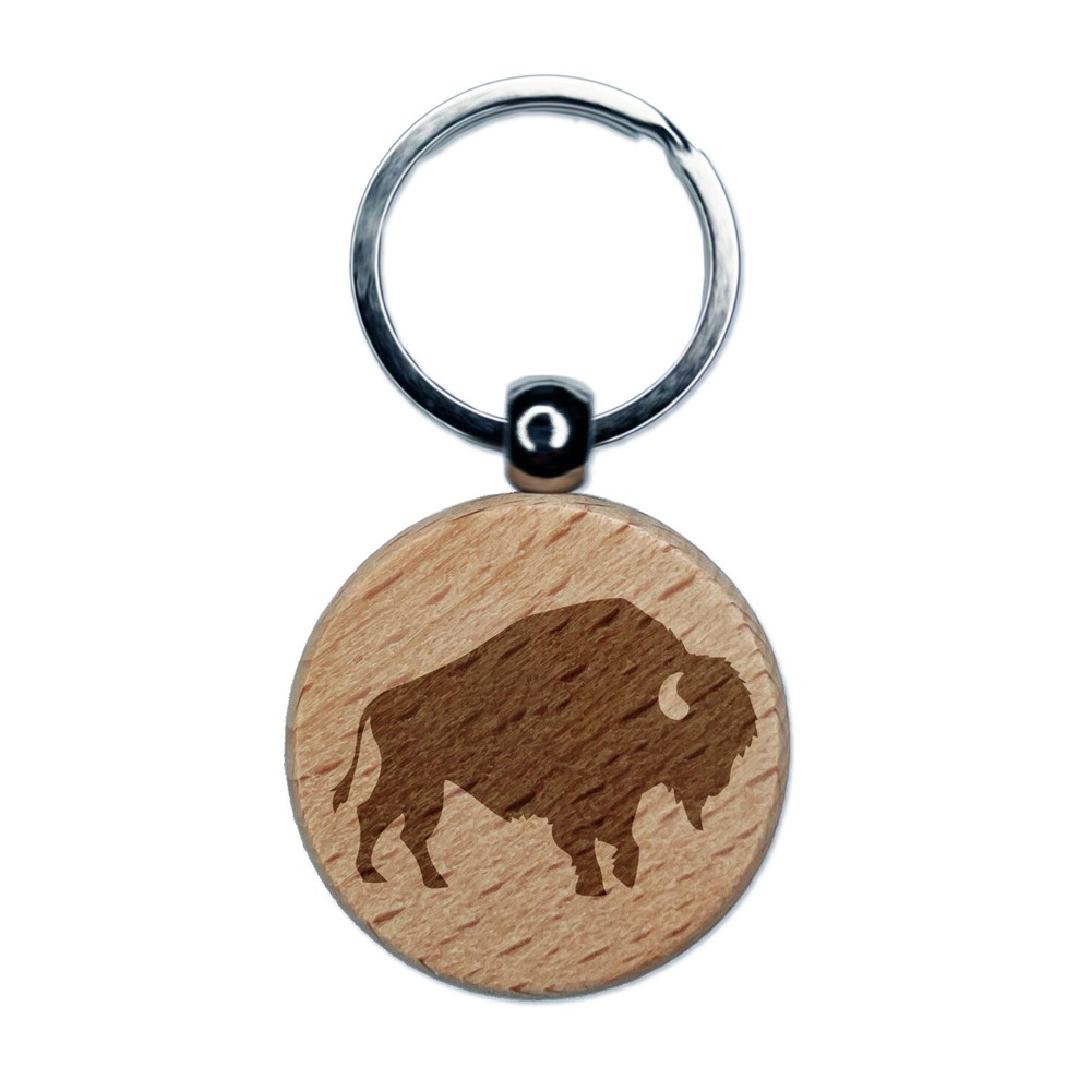 American Bison Buffalo Silhouette Wood Engraved Keychain Charm  