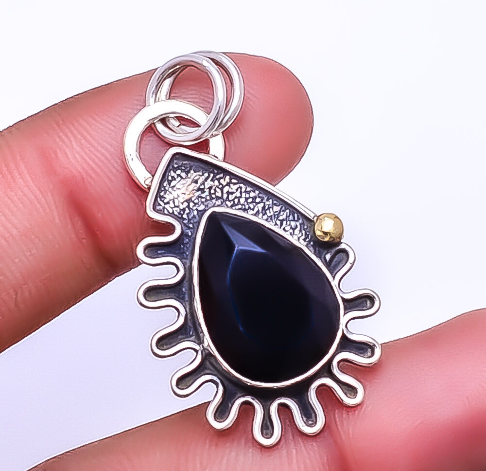 Black Onyx 925 Silver Handmade Pendant Necklace Valentine's Gift 1.5 Inches