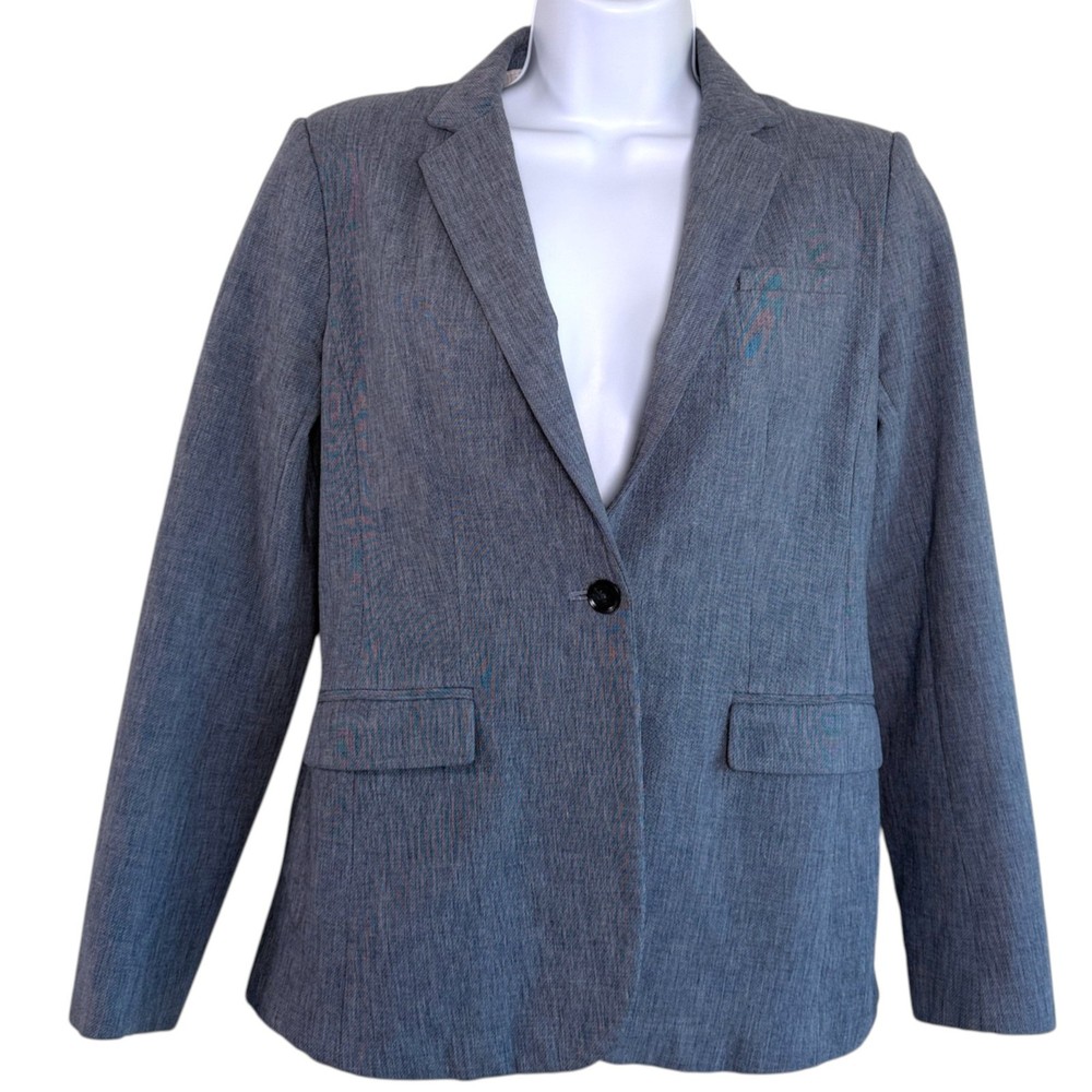 Banana Republic Womens Long and Lean Stretch Cotton Blend Blazer Blue Sz 4