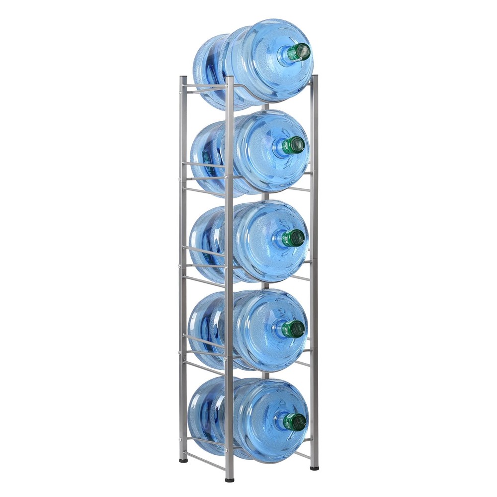 5 Gallon Water Jug Holder, 5 Tiers Silver Heavy Duty Water Rack Freestanding,...